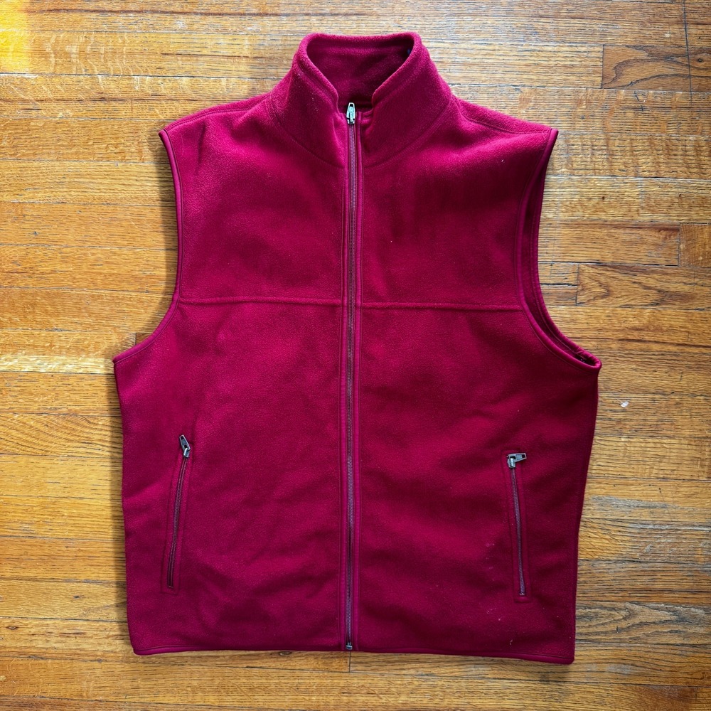 Gap Mens Fleece Vest Large Maroon Red Full Zip Mock Neck Sleeveless‎ Jacket L